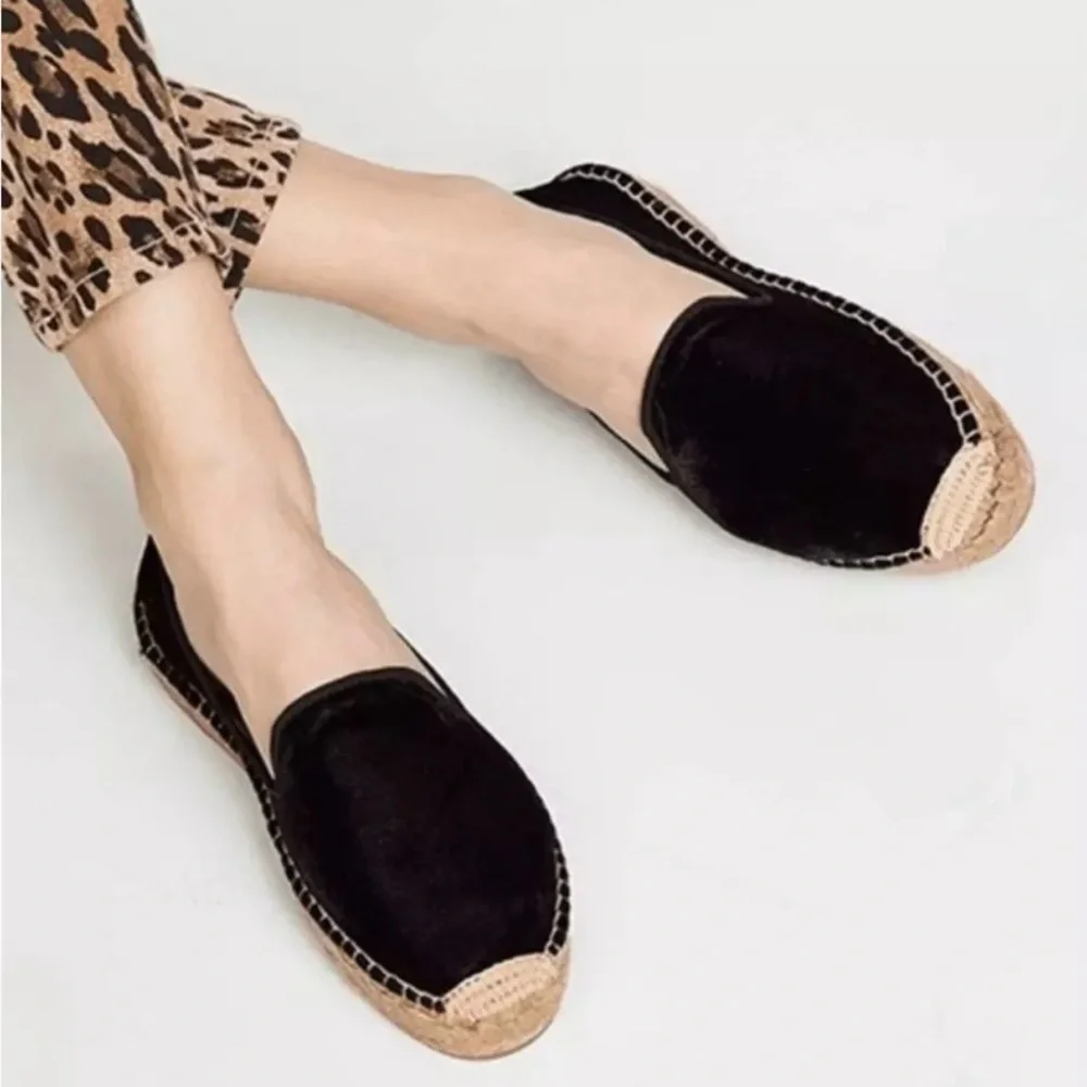 Soludos Leather Espadrille Platform Smoking Slipper Flat Size 8M‎ Black